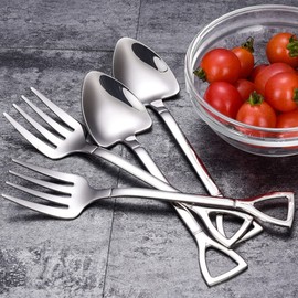 Unikato Dessert Spoons, Ice Spoons, Spoons, Dessert Spoons, Fork Set, Stainless Steel, Scoop Shape, Set of 4, Cute, Stylish, Commercial Use, Beverage Store, Home Use