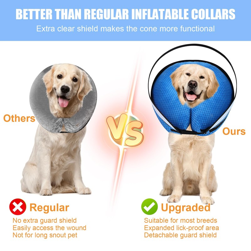 2-in-1 Soft Inflatable Dog Cone Collar Alternative with Enhanced Anti-Licking