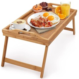 Zulay Bamboo Folding Breakfast Tray - Bed & Snack Tray with Legs, Laptop Desk