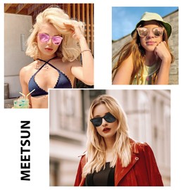MEETSUN Retro Polarized Sunglasses for Women Men Classic Mirror Lens Driving Sun Glasses 100% UV Protection (3 Pack) Black/Coffee/Purple Pink