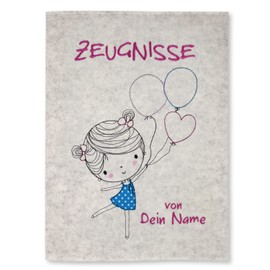 Goldi-Design Certificate Folder with Wool Felt Cover - Girl with Balloons - 100% Wool Felt - With or Without Name