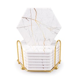 Coasters for Drinks,Absorbent Ceramic Stone Coasters,Coasters Set of 8 with Metal Holder, Cups Place Mats for Home Decor for Tabletop Protection