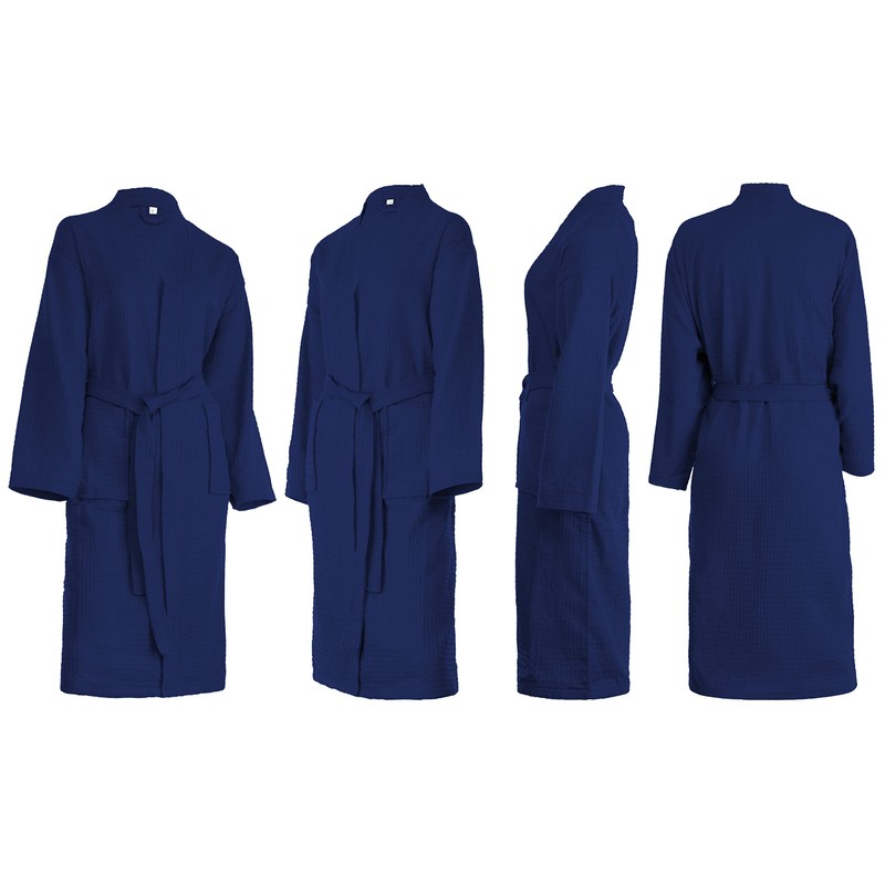 Brandsseller Unisex Bathrobe, Cotton, Lightweight, Dressing Gown, Waffle Pique, navy