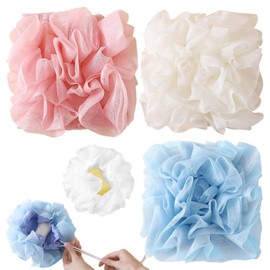 3 Pcs Washcloth Loofah Combo - 2 in 1 Bath Loofah Sponge with Drawstring, That Holds Bar Soap-Exfoliation Mesh Shower Ball, Washcloth Loofah Combo for Body Wash & Smooth Skin