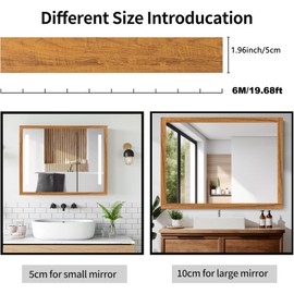 Brown Wooden Grain Mirror Border Peel and Stick Wallpaper, Self Adhesive Waterproof Wallpaper Mirror Frame Tape for Bathroom Decor, Peel and Stick Trim Removable Kitchen Wall Decor 1.96" x 236"