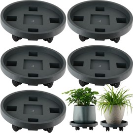 KvyusFlourish 5 Packs Plant Caddy with Wheels 16 Inch Rolling Plant Stand with Wheels Plant Dolly Outdoor Big Flower Stand Plant Pot Saucers, Grey