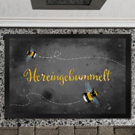 speecheese Hereingebummelt Hummel Door Mat XXL 50 x 75 cm in Grey Door Mat for Spring House Entrance Patio Bumble Bee Cute