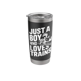 Just a Boy Who Loves Trains Funny Retro Steam Engine Stainless Steel Insulated Tumbler