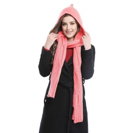 Bellady Bufanda de punto con capucha de invierno, Rosado, Talla única