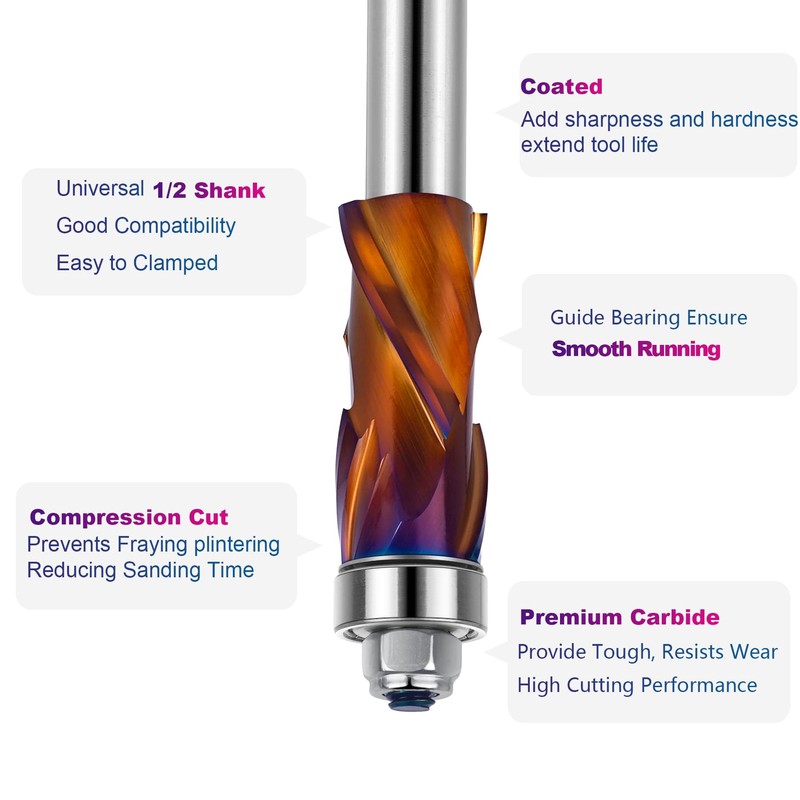 SpeTool Coated Flush Trim Router Bit 1/2 Shank Up&Down Compression,