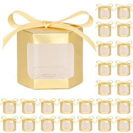 24 x Window Gift Boxes Hexagonal Cardboard Boxes with Lids Suitable for Gifting, Crafts, Cakes, Candy Boxes, Wedding Parties, Bridal Showers, Baby Shows