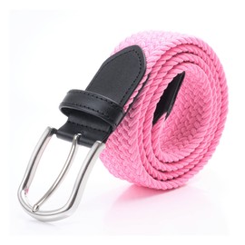 DWOY Elastic Braided Stretch Belt for Men and Women Elastic Fabric Woven Stretch Braided Web Belt (Pink, XS / 33'' - 37'')
