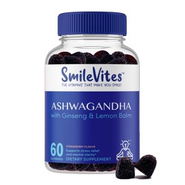 SmileVites Ashwagandha Gummies with Ginseng & Lemon Balm - Stress Relief, Mood & Mental Clarity - Gluten Free, Gelatin Free, Vegan Friendly, GMO Free & Kosher - 60 Count (1 Month Supply)