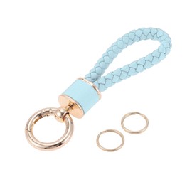 A ABSOPRO Car Keychain Universal Key Chain with Ring for Key Fobs for Home for Women Faux Leather Light Blue Gold Tone