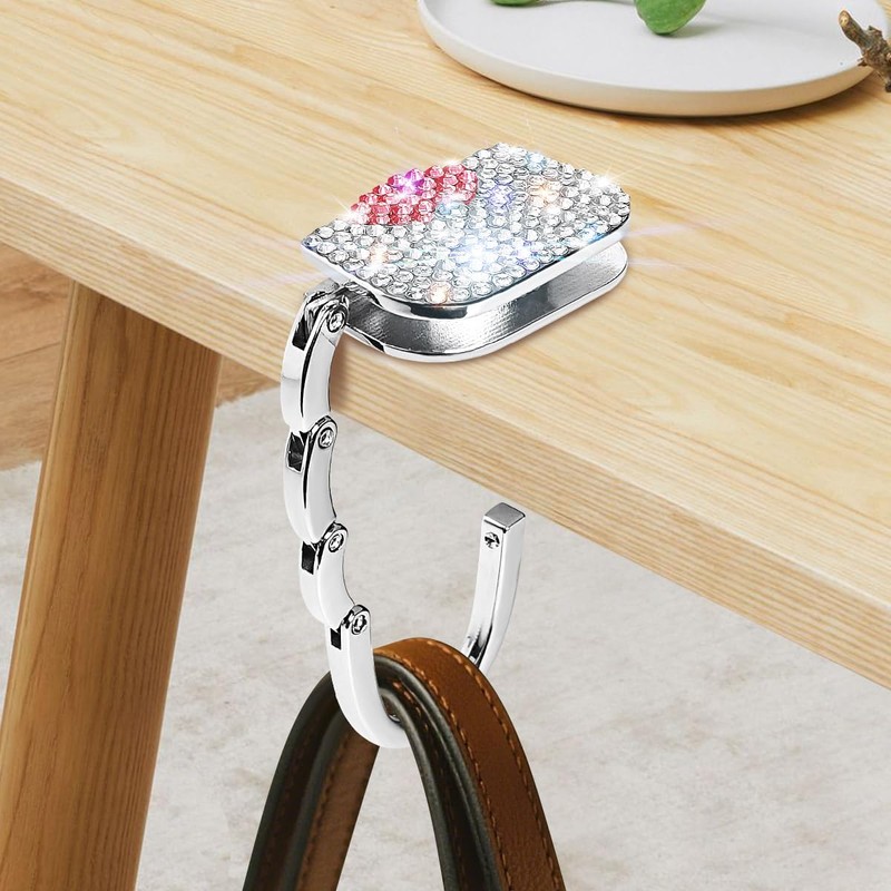 GUFONKOD Bling Purse Hook for Table，Handbag Shape Purse Hanger，Glitter Table