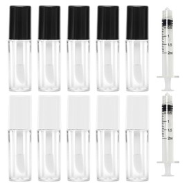10 Pcs Lip Gloss Tubes, Mini Makeup Containers Empty Lip Gloss Tubes Plastic Balms Gloss Containers for Diy Makeup Lipgloss Making Kit with Brush with Syringe for Making Lipstick (1.2ml)