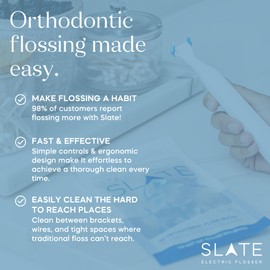 Slate Electric Flosser - Orthodontic Flosser | Flossers for Braces, Orthodontic Braces Care - Includes Gum Stimulator, Tongue Scraper, Reusable Braces Flossing Tool | Braces Flossers for Adults & Kids