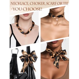 ANPHSIN Multipurpose Scarf Necklace with Charm for Women - 2025 Fashion Trend Girls Accessories Gifts, Bandana Necklace with Pendant, Leopard & Tulip Pendant