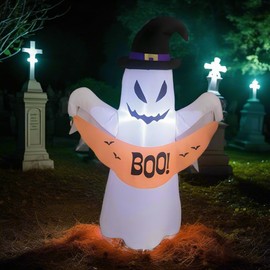 UHAVWILL - Fantasma inflable de Halloween de 4 pies, decoración espeluznante con luces LED, decoración para exteriores e interiores