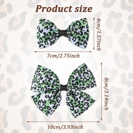 Ptwola 6 Pcs Leopard Silky Satin Hair Bowknot Barrette with Metal Slides Clips Hair Ribbons Ponytail Holder Aesthetic Cheetah Print Costume Accessories for Women Girls Toddlers Teens Kids(Green)
