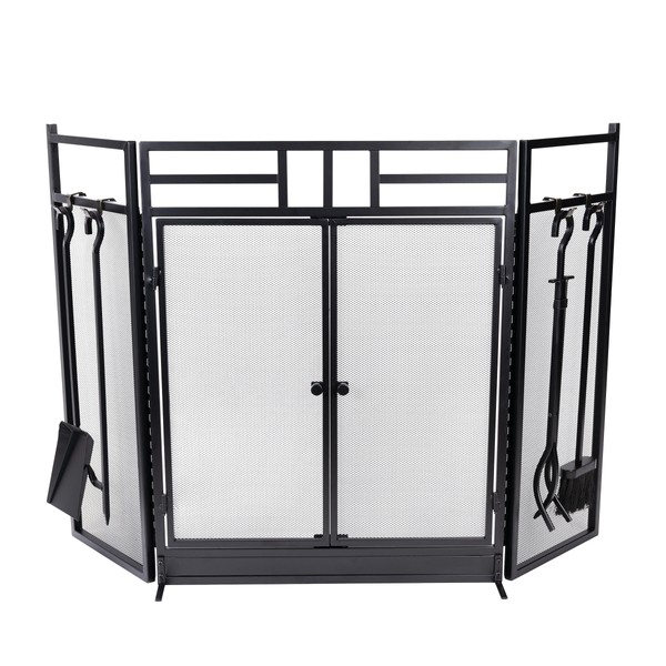 Fireplace Screen - 3 Panel Fireplace Gate with Fireplace Doors