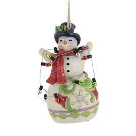 Enesco Jim Shore 6009885 Snowman Wrapped in Lights Hanging Ornament