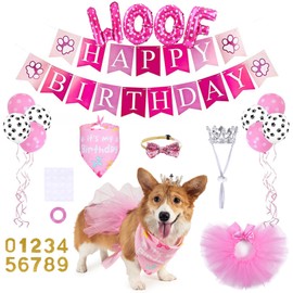 Wodison Dog Cat Birthday Party Supplies, Birthday Bandana Tutu Bow Tie Crown Happy Birthday Banner WOOF Balloons 0-9 Numbers for Small Dogs and Cat Birthday Decorations