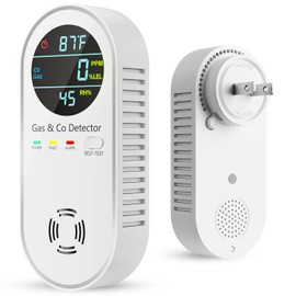 Vilfet Carbon Monoxide Detectors & Natural Gas Detector, 4-in-1 Carbon Monoxide Detectors Plug in, Gas Leak Detector with Dual Alarms, Temperature & Humidity Sensor for Home, RV, White, 1 Pack
