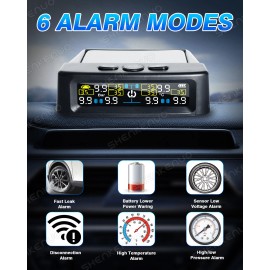 SHENKENUO Car Truck Tire Pressure Monitor System TPMS Solar&USB Charge w/6 External Sensor