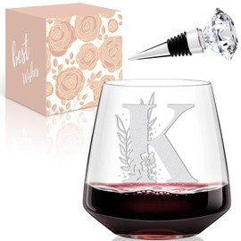 Physkoa Initial K Wine Glass Stemless-【Etched Dishwasher Safe】 Monogrammed Wine Glasses Gifts for Women-Initial Birthday/Christmas Wine Gifts for Women,Mom,Wife,Bestie(Letter K)