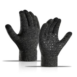 Anti-Slip Kids Winter Touch Screen Knitted Gloves 6-12 Years Girls Boys Thermal Warm Glove Cold Weather Full Finger Plush Lined Insulated Mittens for School, Winter Sports