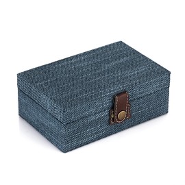 Hipwie Treasure Chest Jewelry Box - Wooden Decorative Box with Clasp Linen Covered Memento Case Box Rectangular Keepsake Box Photos Storage Organizer Home Decor,Blue