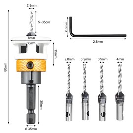 Countersink Drill Wood Countersink Drill Set with Depth Stop, Practical Countersink Wood Drill with 1/4 Inch Hex Shank, with Storage Box, Made of Hss-M2 for Workshop, Wood Processing, Basic Equipment