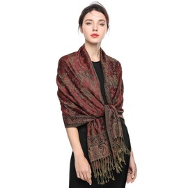 EASE LEAP Women Pashmina Scarves Oversized Silky Winter Scarf Reversible Paisley Shawl for Ladies Blanket Large Wraps 78.5"X27.5"/(16- Rust red)
