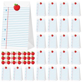 AmazingSpark 24 Pieces Back to School Party Gift Bags with Apple Stickers Notebook Style Goodie Candy Treat Kraft Paper Bags for First Day of School Teacher Gifts Classroom Party Favors Supplies