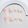 CJDLTS 24Pcs Rhinestones Press on Nails Medium Almond Shaped Pink