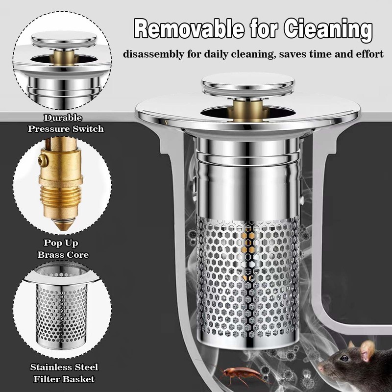 WUERKIYA Drain Plug with Strainer - Easy to Install Sink