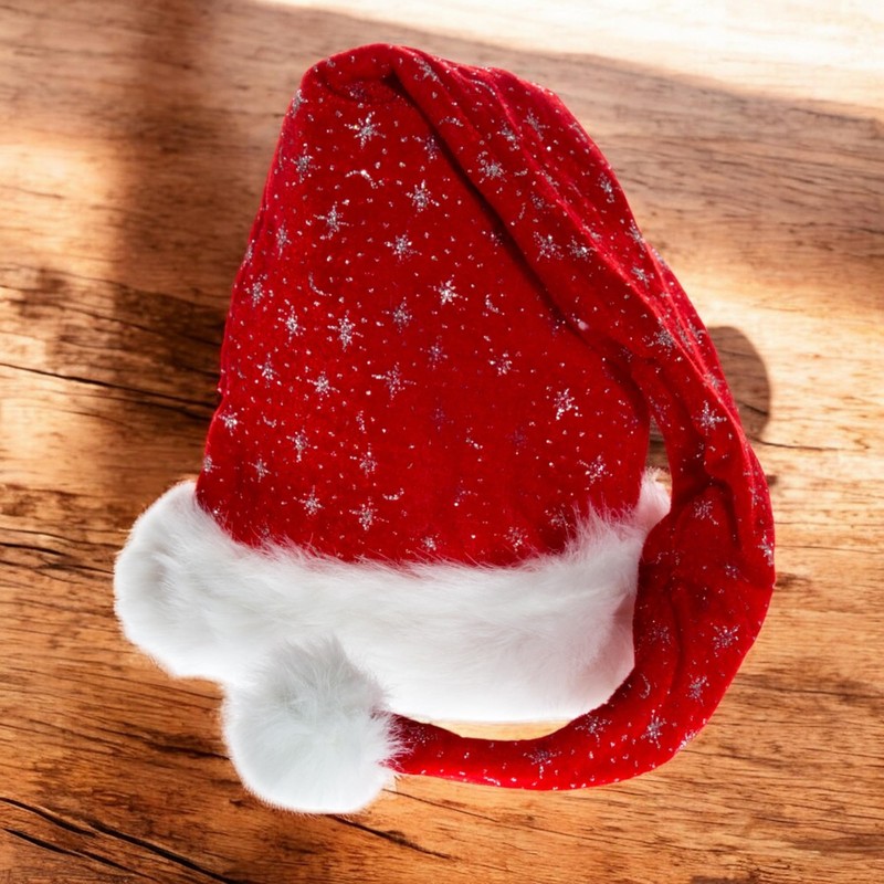 Ciffre Long Christmas Hat Santa Hat Red Plush with Glitter