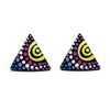 Hand painted vibrant dots coconut shell triangle stud earrings with