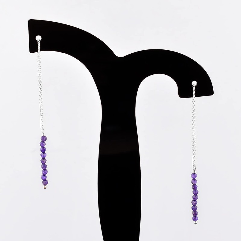 InfinitygemsArt Amethyst Beaded Gemstone Threader Dainty Earring Pair - Natural