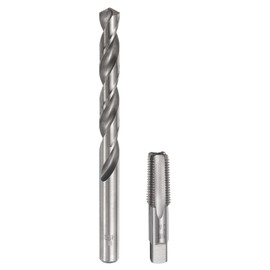 sourcing map Tap & Drill Bit Set, 1pcs 1/4-18 NPT Straight Flute Thread Taps and 1pcs 11mm Twist Drill Bits, HSS6542 Screw Tapping Threading Tools