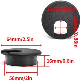 Surf turtle 2 Inch Desk Grommet 6 Pack Black Desk Hole Cover for Cable,Desk Hole Grommet for Cords,Flexible Cable Grommet