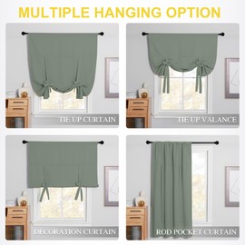 NICETOWN Blackout Tie Up Shades for Bedroom Thermal Insulated Curtains 45 inches Long Rod Pocket Short Curtains for Small Window/Bathroom/Living Room, 34" Wide x 45" Long, 1 Panel, Greyish Green