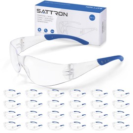 SATTRON Clear Safety Glasses 24 Pack, Polycarbonate Lens with Rubber Temples, Safety Goggles Anti-Scratch Impact Resistant, Eye Protection for Work Lab Construction, Clear Lens/Blue Frame