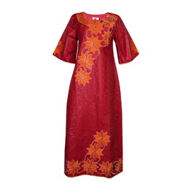 HD African Rhinestone Traditional Claret Bazin Dress for Woman Floral Pattern Embroidery Wedding Dresses with Head Wraps 2XL