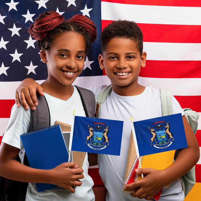Pack of 20, Handheld Michigan Flags 5x8 Inch - Small
