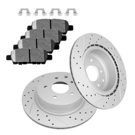 Fraxle Rear Drilled & Slotted Disc Brake Rotors and Ceramic Brake Pads kit for 2009-2019 Maxima, 370Z, 2005-2008 Infiniti G35 G37 QX50 Q40 M45 M35 EX35 EX37