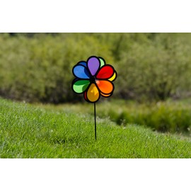 In the Breeze 2744 Double Dazy Flower Wind Spinner, 10", Rainbow
