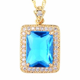 Riva Pendant with 45 cm Chain and Rectangular Cut Gemstone Cubic Zirconia CZ [6 Colours Available] in 18K Yellow Gold Plated, Simple Modern Elegance, Brass, metal, Crystal