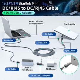 DuHeSin Starlink Mini Ethernet & Power Cable 16.5FT, 3 in 1 - RJ45 to RJ45 / DC to DC/DC to C, Replacement Waterproof Extension Starlink Mini Cable Cord Accessories